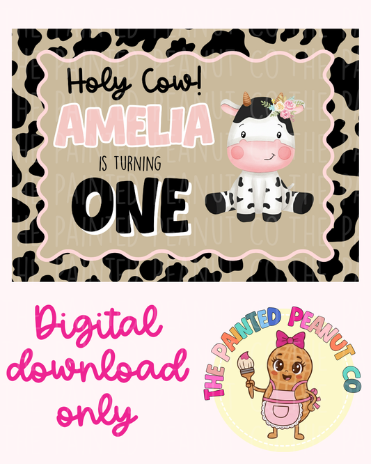 "Holy Cow" First Birthday Digital Banner Mockup Template