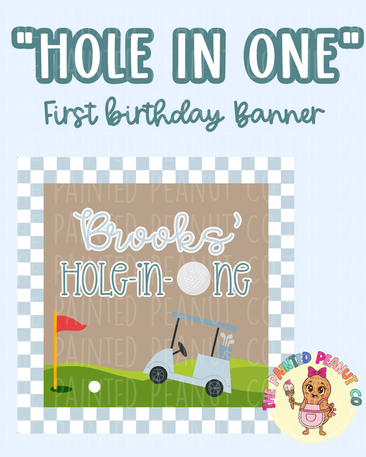 "Hole-in-one" first birthday theme digital banner mockup template