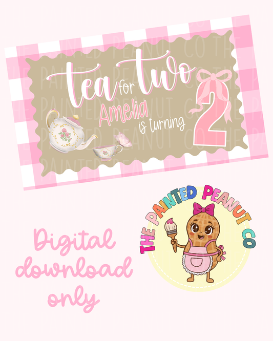 "Tea for two" birthday banner digital mockup template
